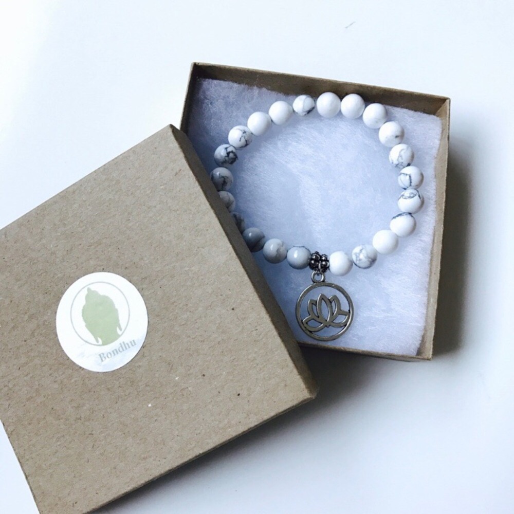 Mala Bead Bracelet w/Lotus Charm